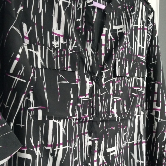 Multi Colored Blouse Button Down V-Neck - Picture 2 of 6